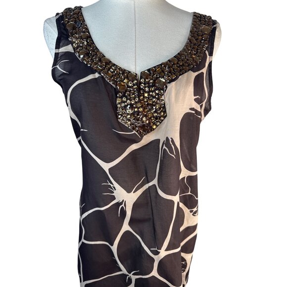 ZARA Sleeveless Small Beaded Scoop Neck Shift Dress Cotton & Silk Blend - Picture 5 of 14